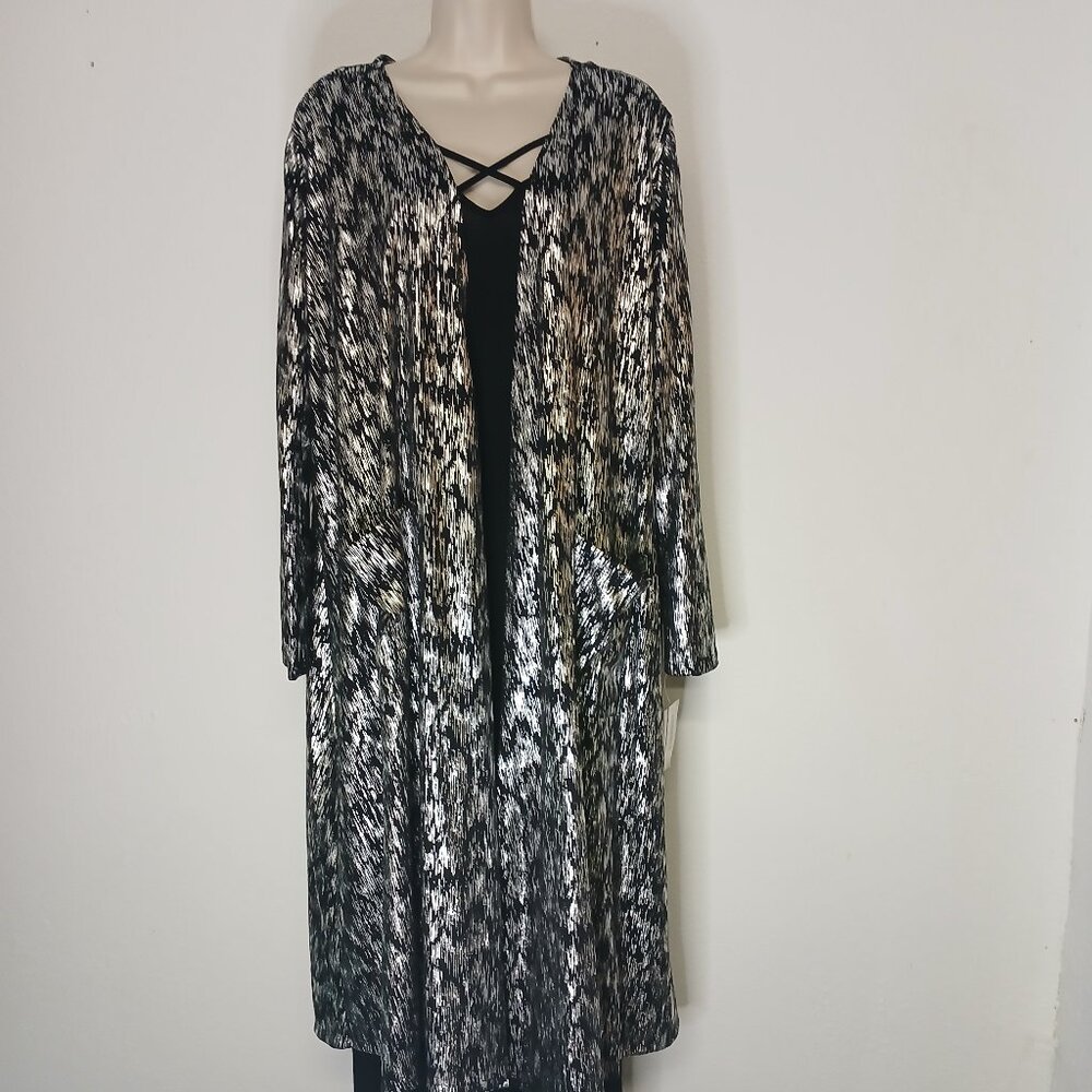 LuLaRoe Black and silver Open-Front Duster Cardigan